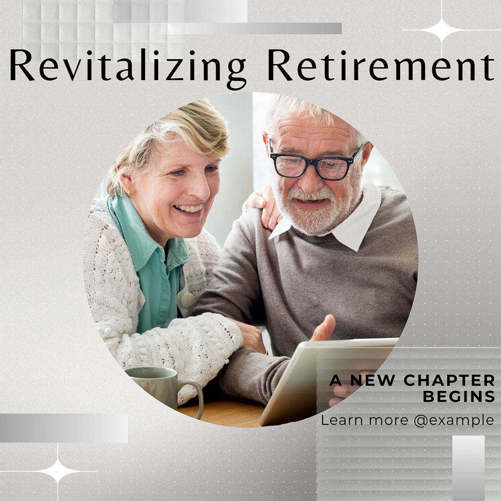 Retirement post template, editable text for social media