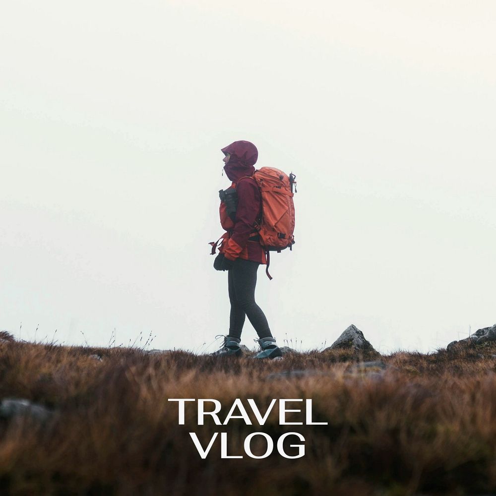 Travel vlog Instagram post template, editable text