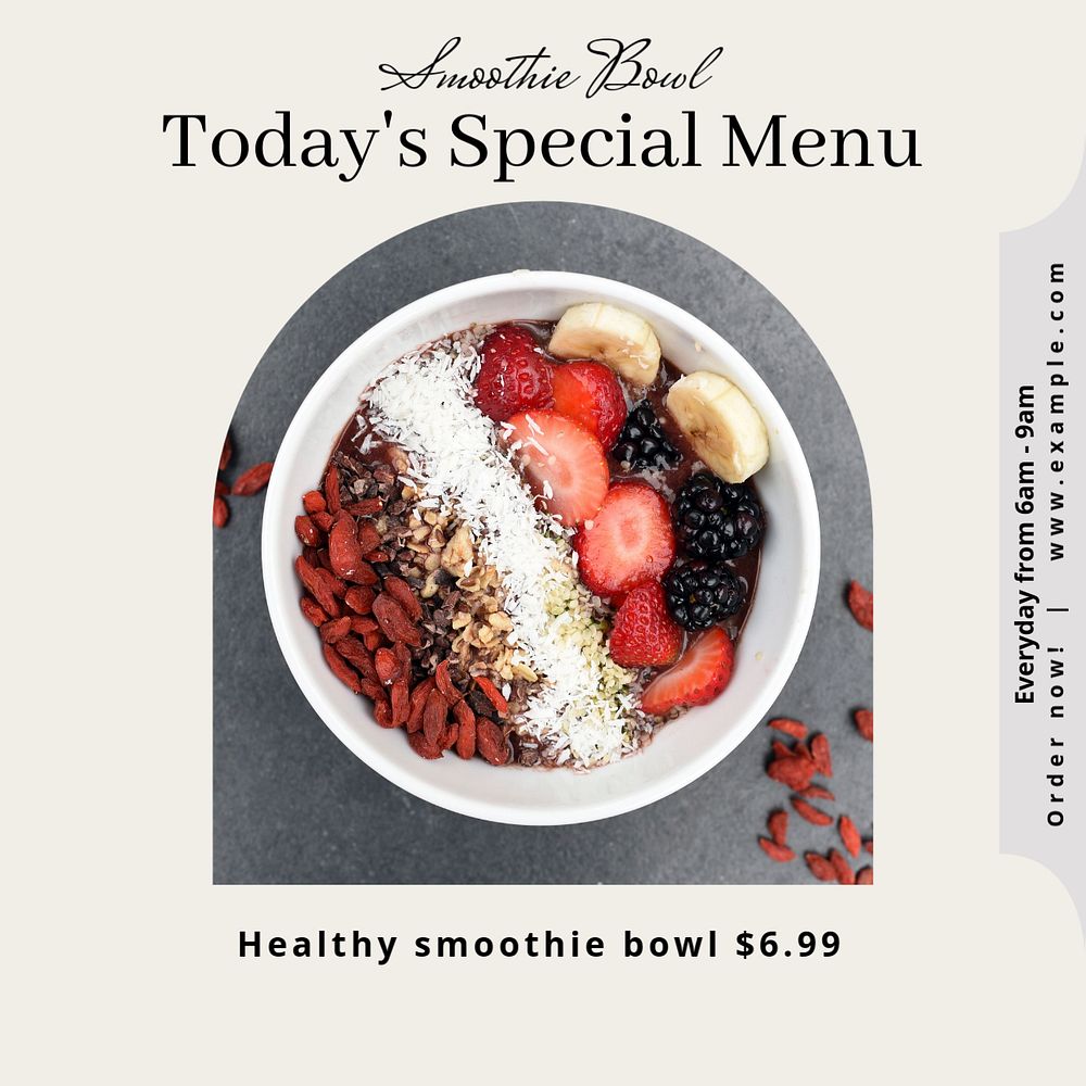 Smoothie bowl Instagram post template, editable text