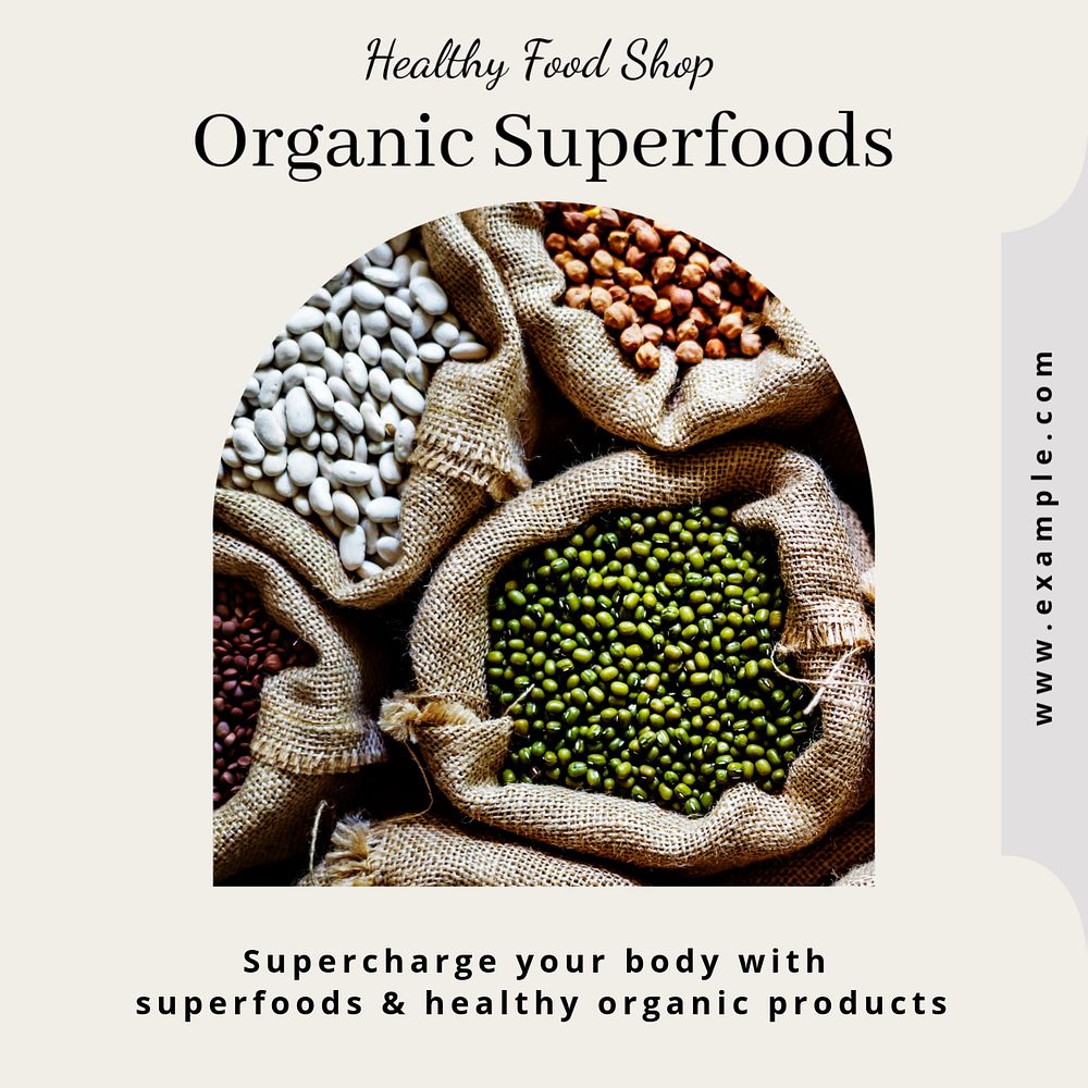 Organic superfoods Instagram post template, editable text