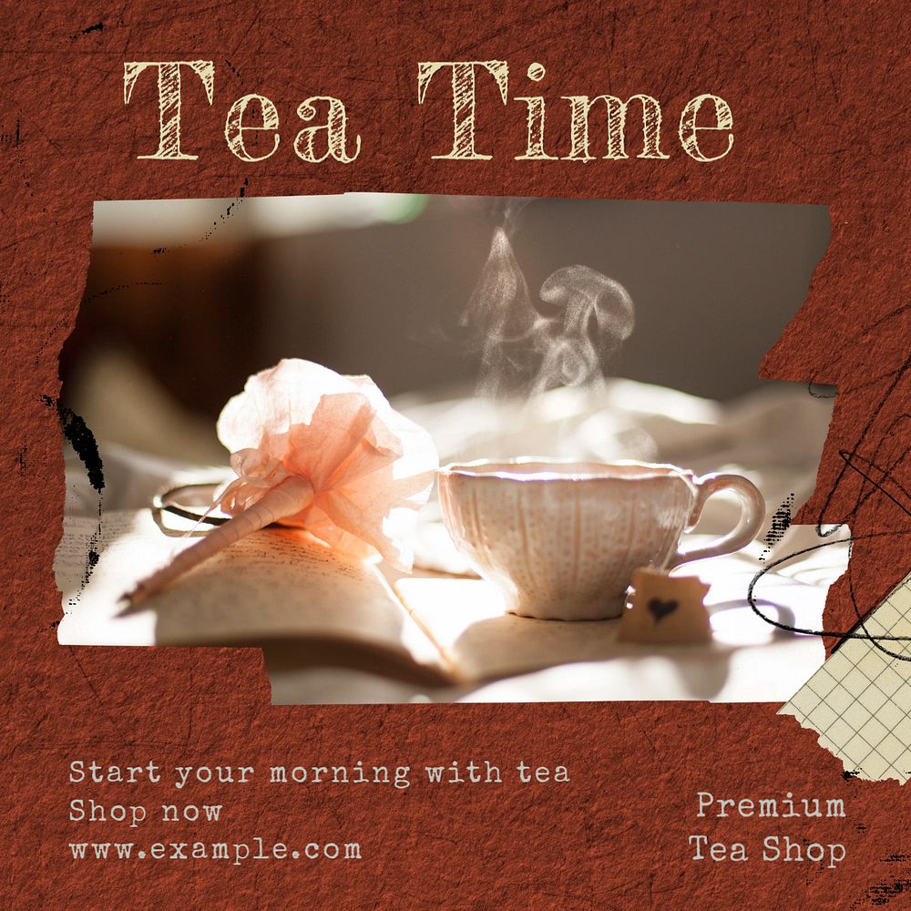 Tea time Instagram post template, editable design