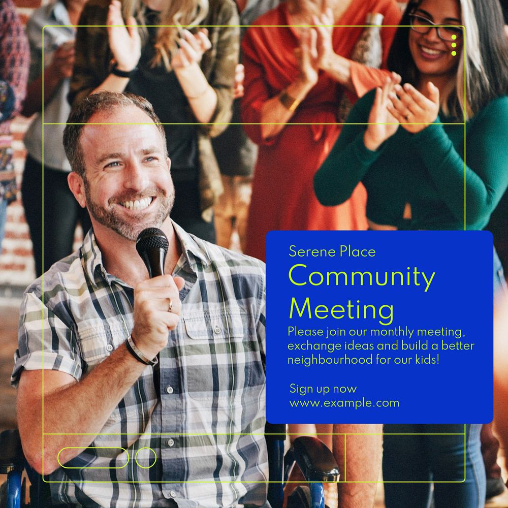 Community meeting Instagram post template, editable text