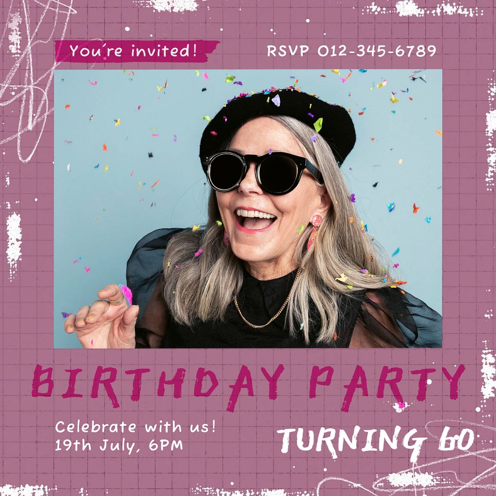 Birthday party Instagram post template, editable design