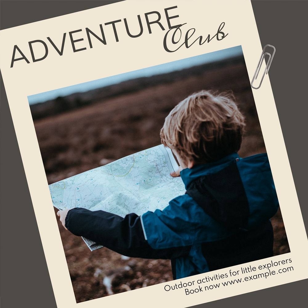 Kids adventure club Instagram post template, editable design