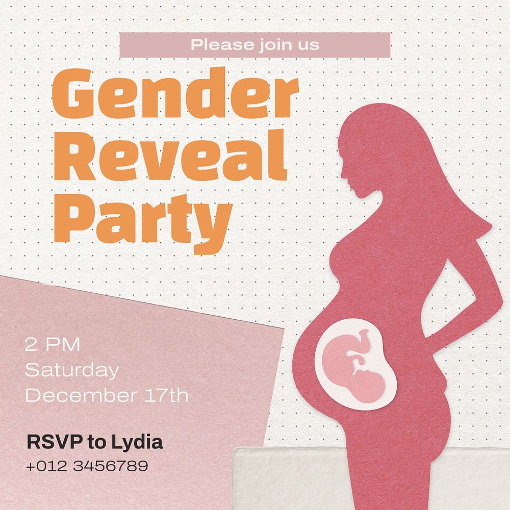 Gender reveal Instagram post template, editable text