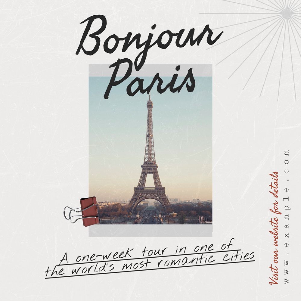 Paris travel Instagram post template, editable text