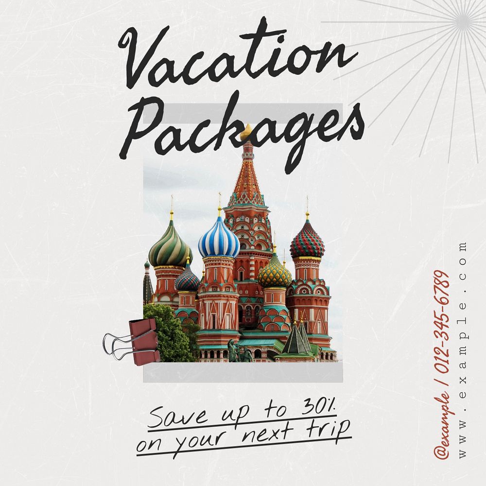 Vacation packages Instagram post template, editable text