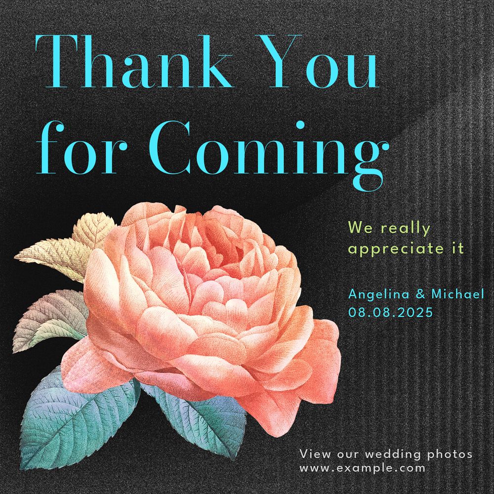 Wedding thank you social post template, editable design for Instagram 