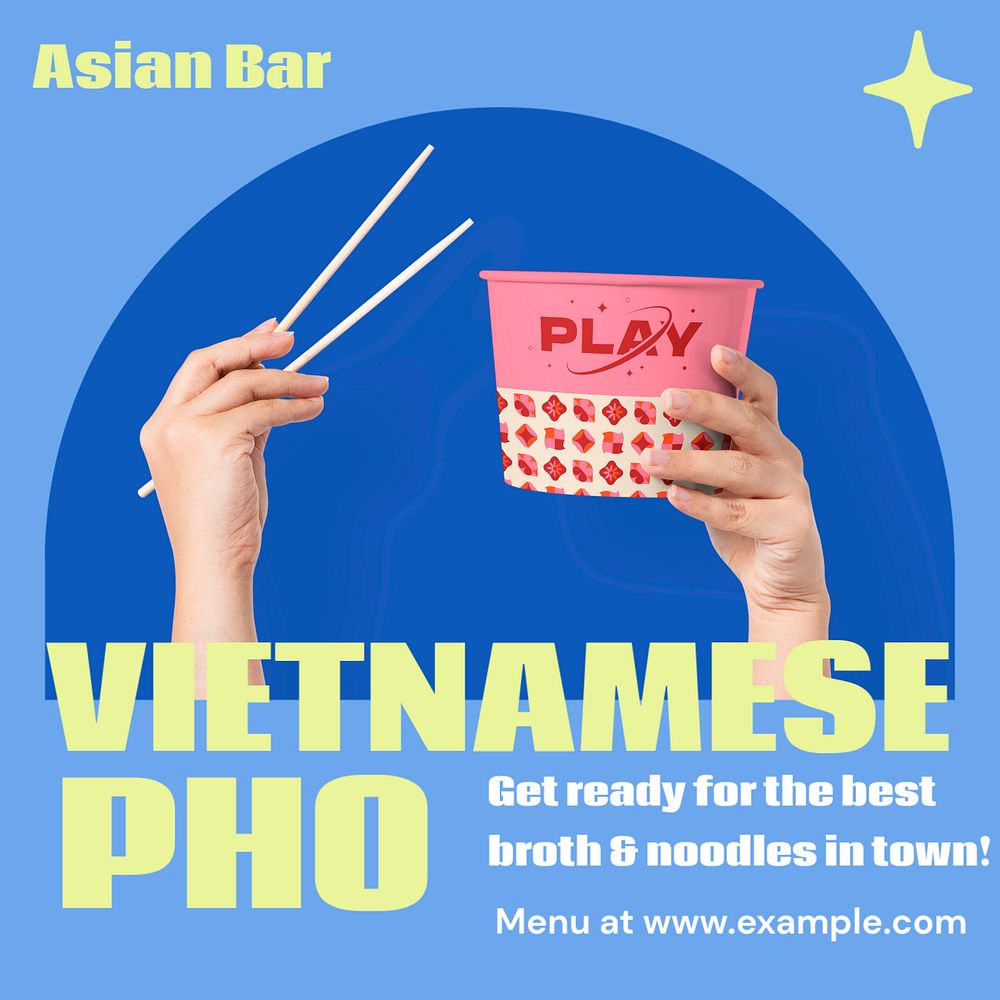 Vietnamese pho noodle Instagram post template, editable text