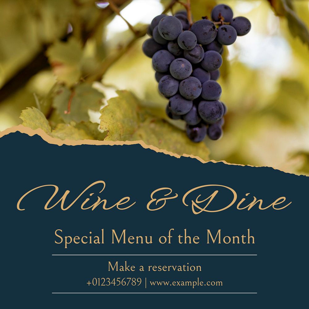 Wine & dine Instagram post template, editable text