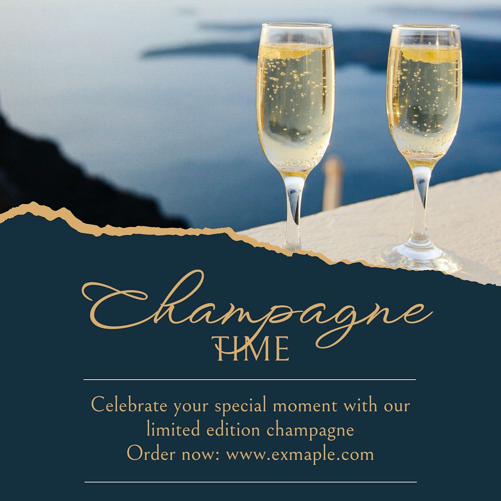 Champagne time Instagram post template, editable text