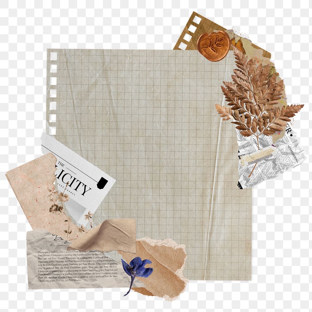 Aesthetic note paper craft png, editable collage