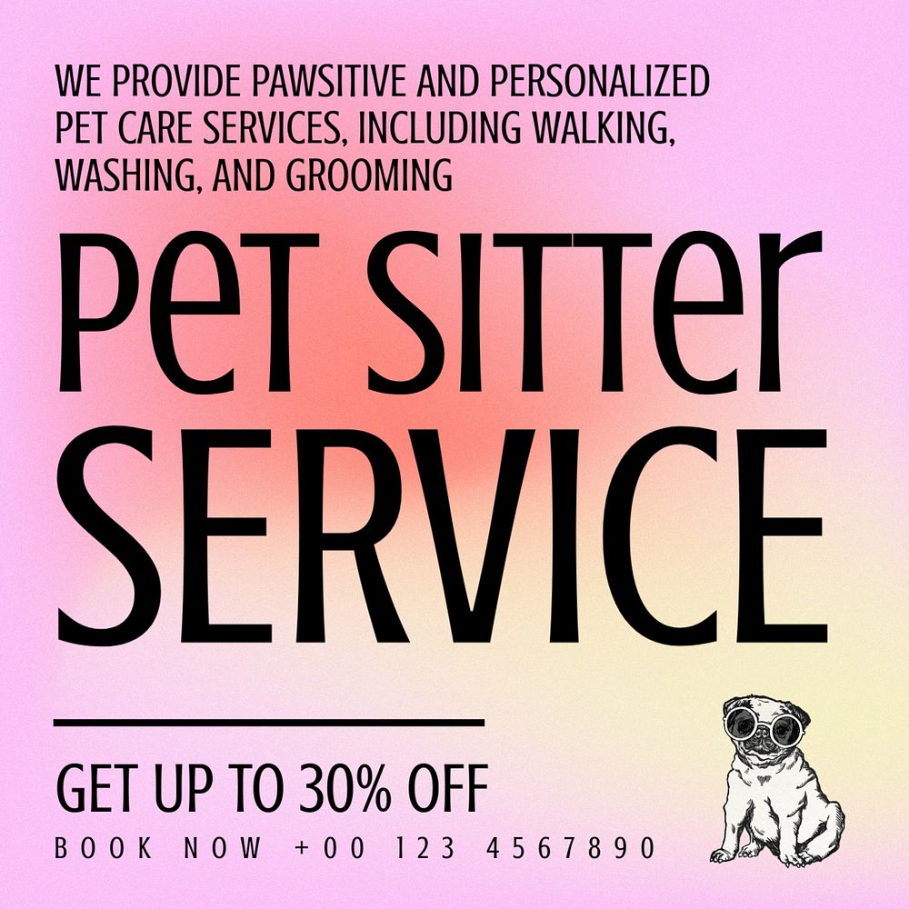 Pet sitter service Instagram post template, editable text