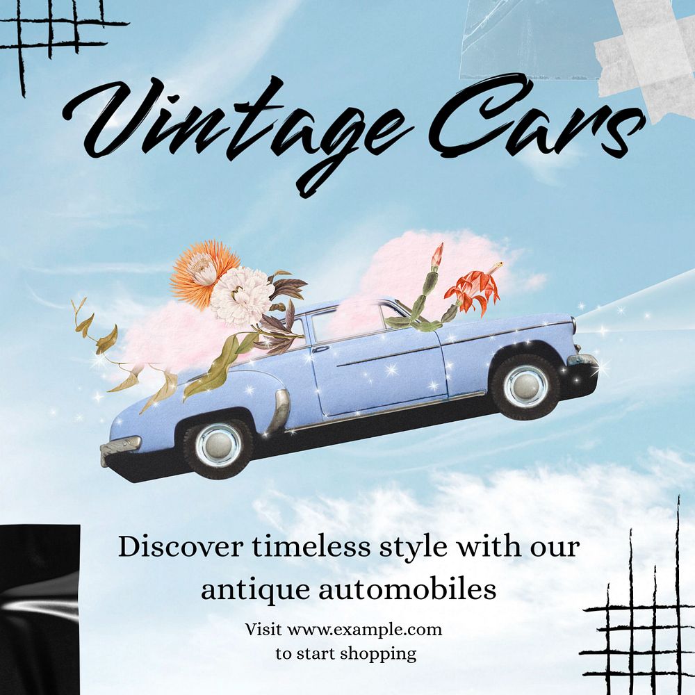 Vintage cars Instagram post template, editable text