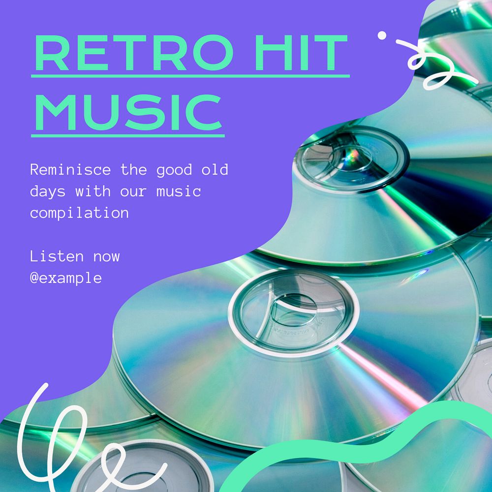 Retro music playlist Instagram post template, editable text