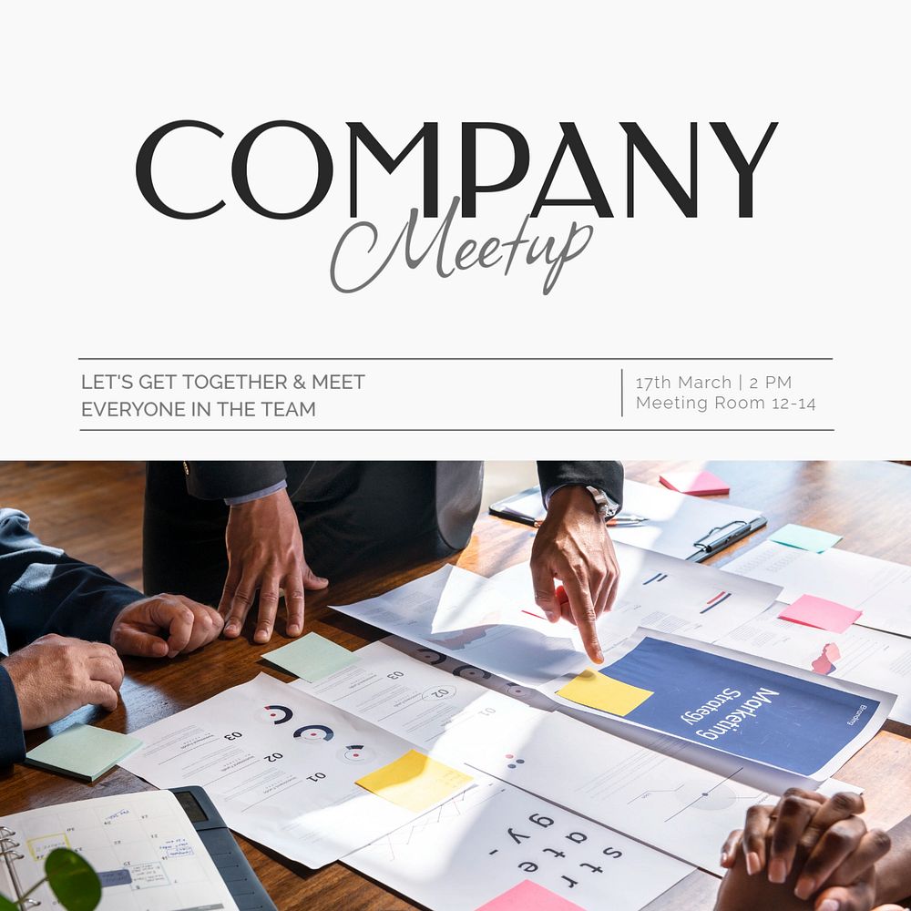 Company meetup Instagram post template, editable text