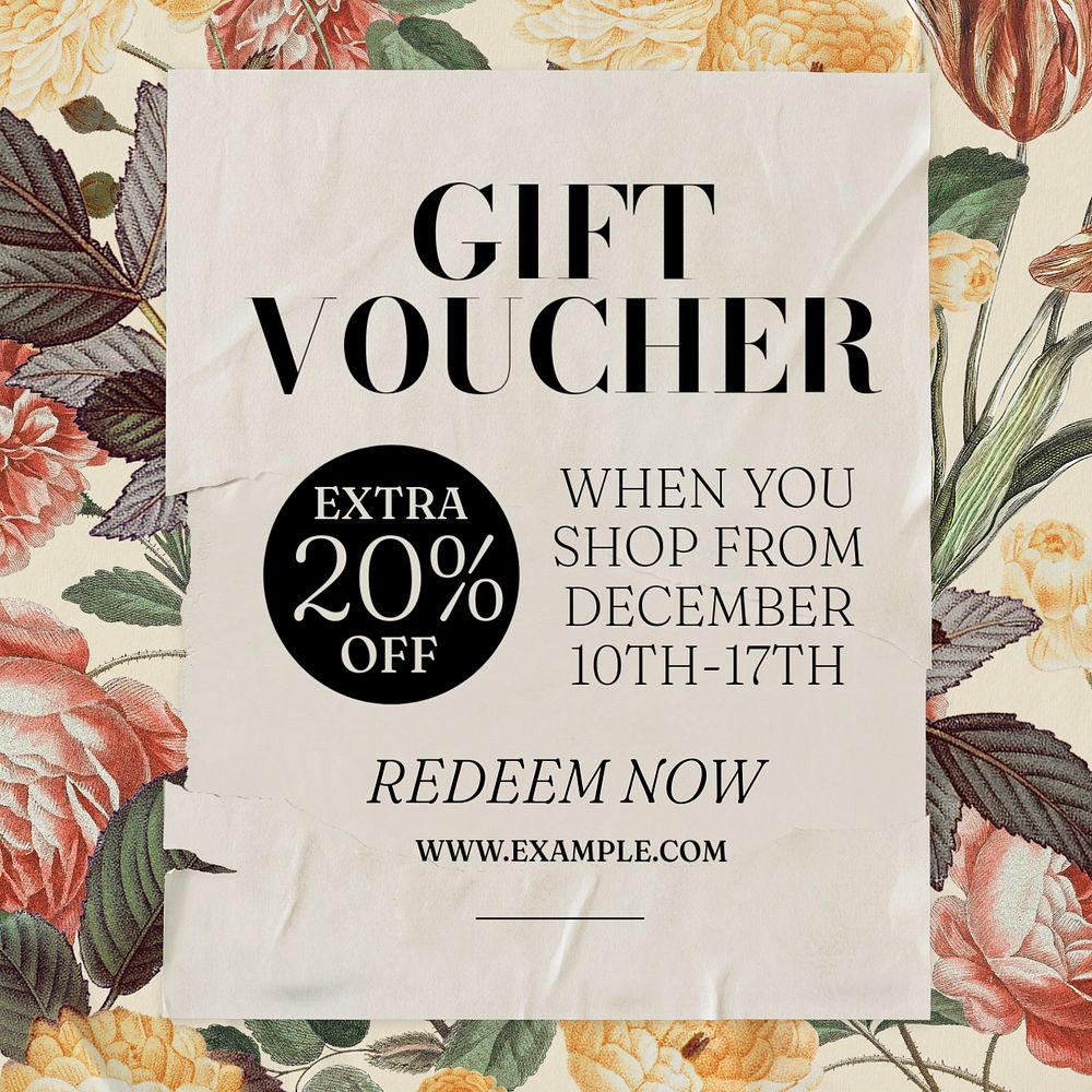 Gift voucher Instagram post template, editable text