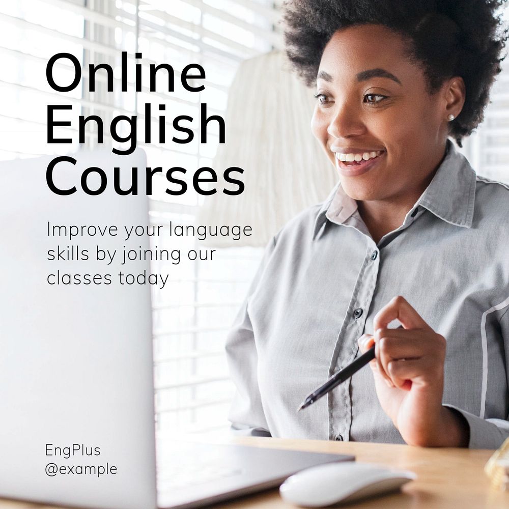 Online English courses Instagram post template, editable text