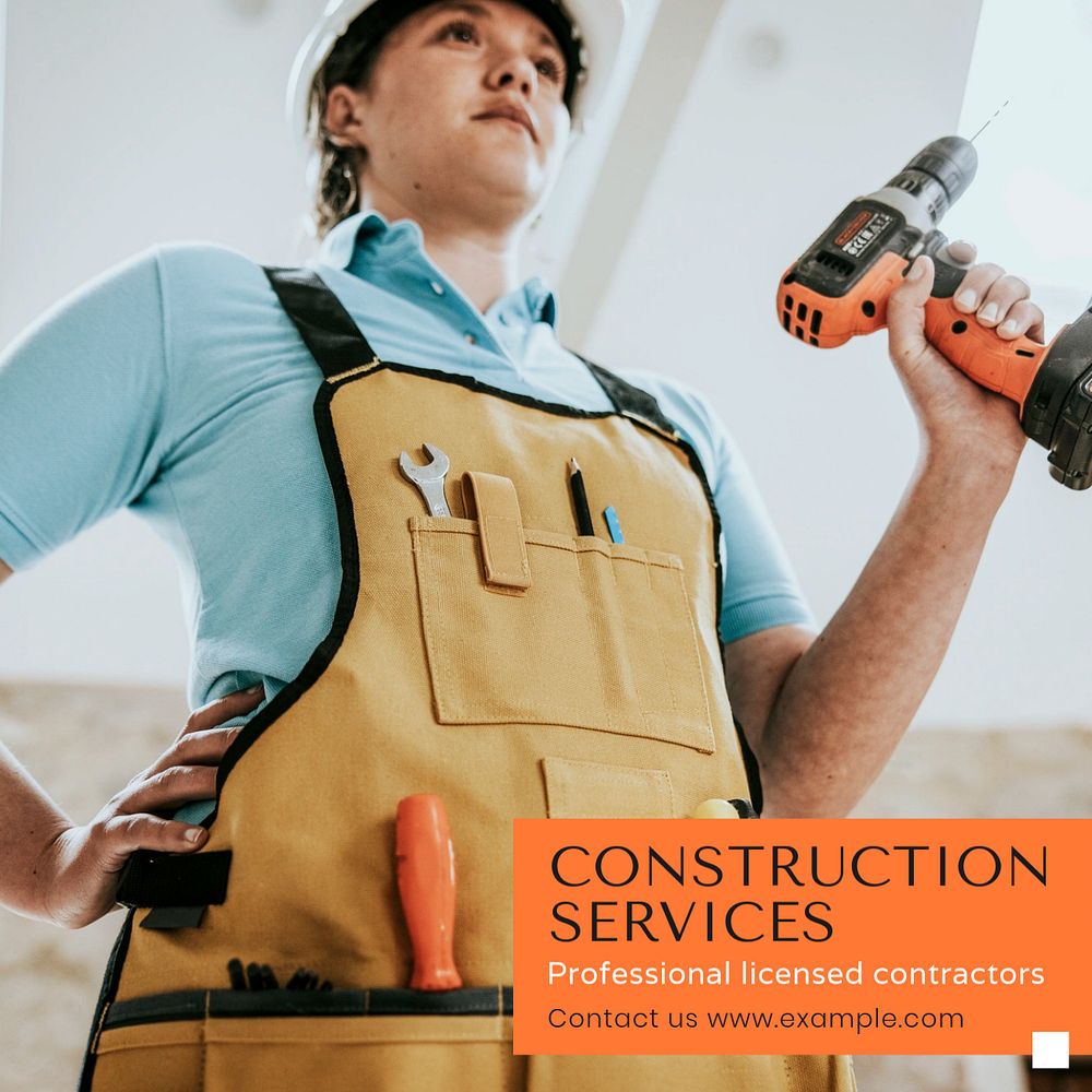 Construction services Instagram post template, editable text