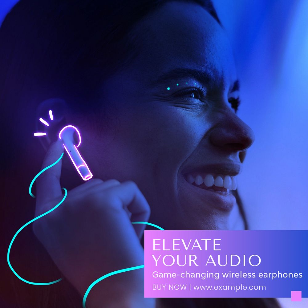 Wireless earphones Instagram post template, editable text