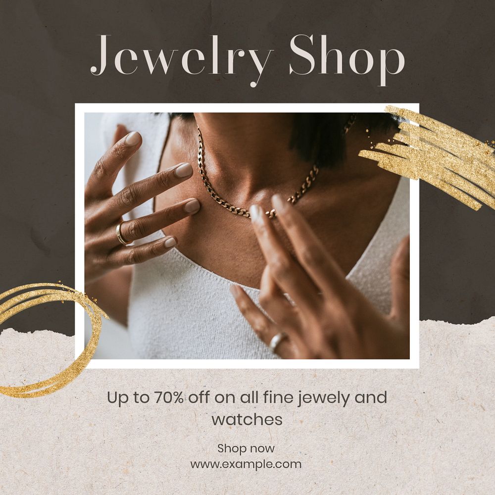 Jewelry shop Instagram post template, editable text