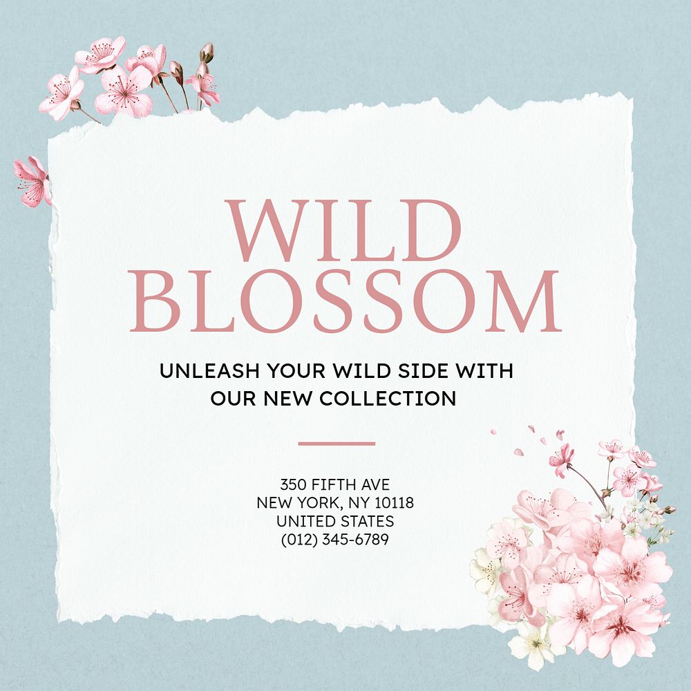 Wild blossom Instagram post template, editable text