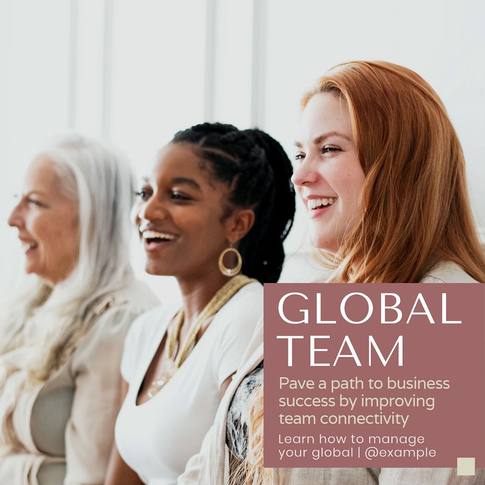 Global team management Instagram post template, editable text