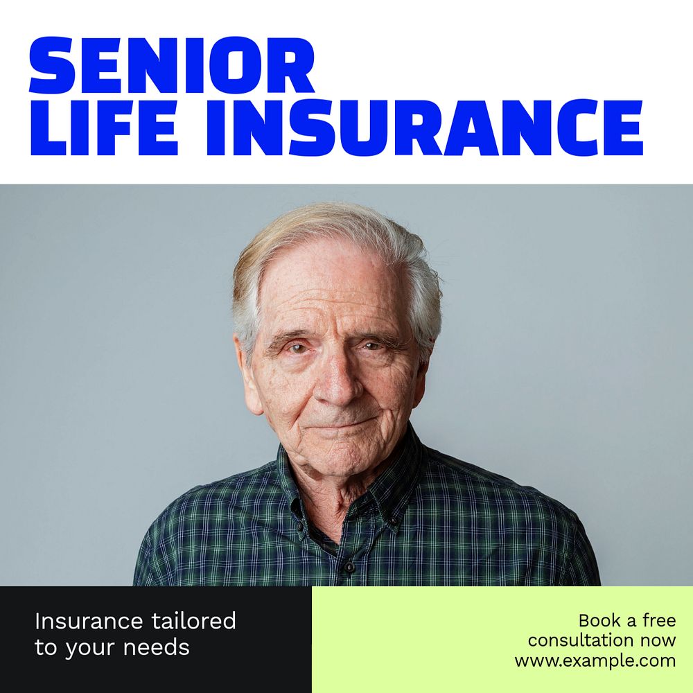 Senior insurance Instagram post template, editable text