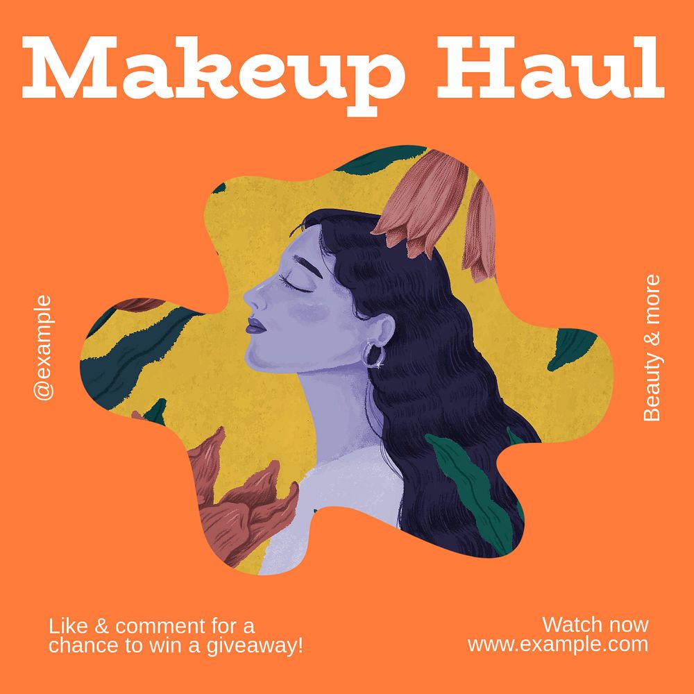 Makeup haul Instagram post template, editable text