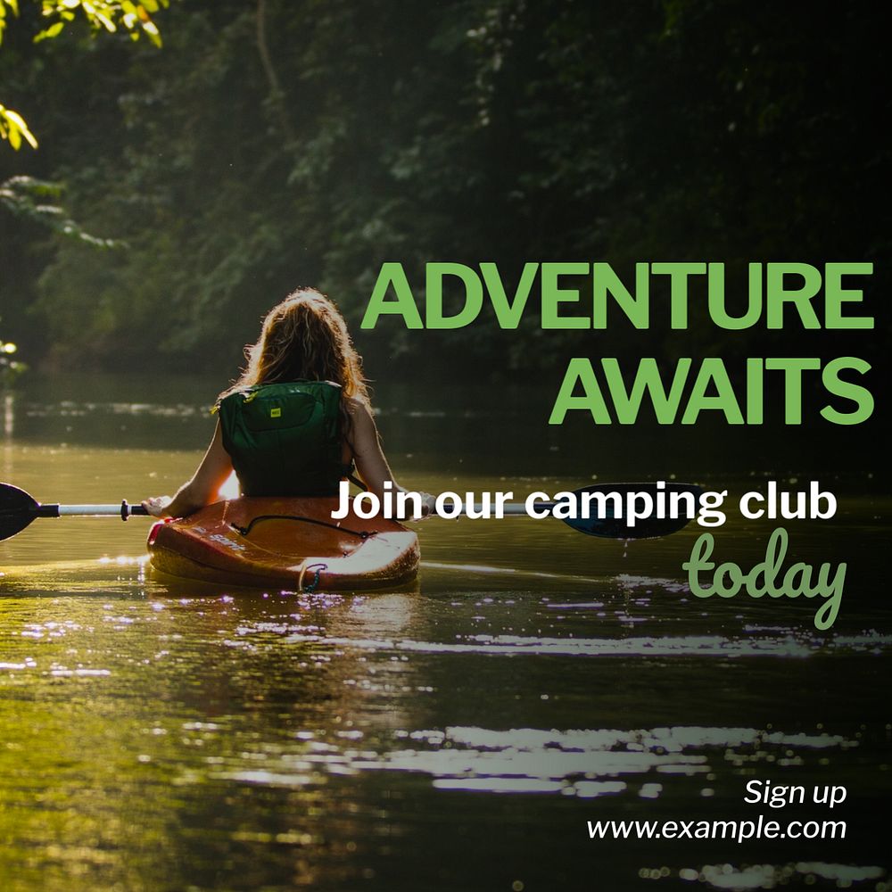 Camping & adventure club post template, editable social media design