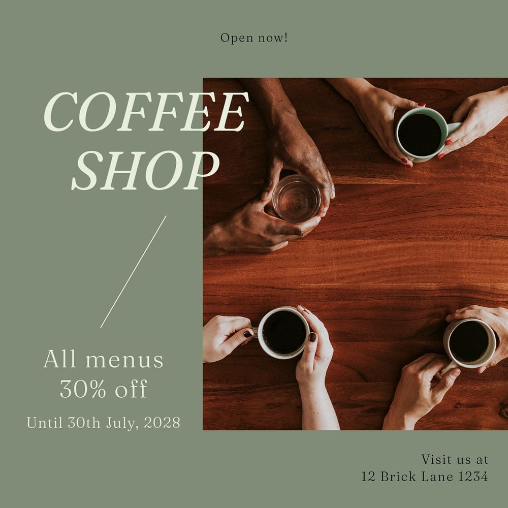 Coffee shop Instagram post template, editable text