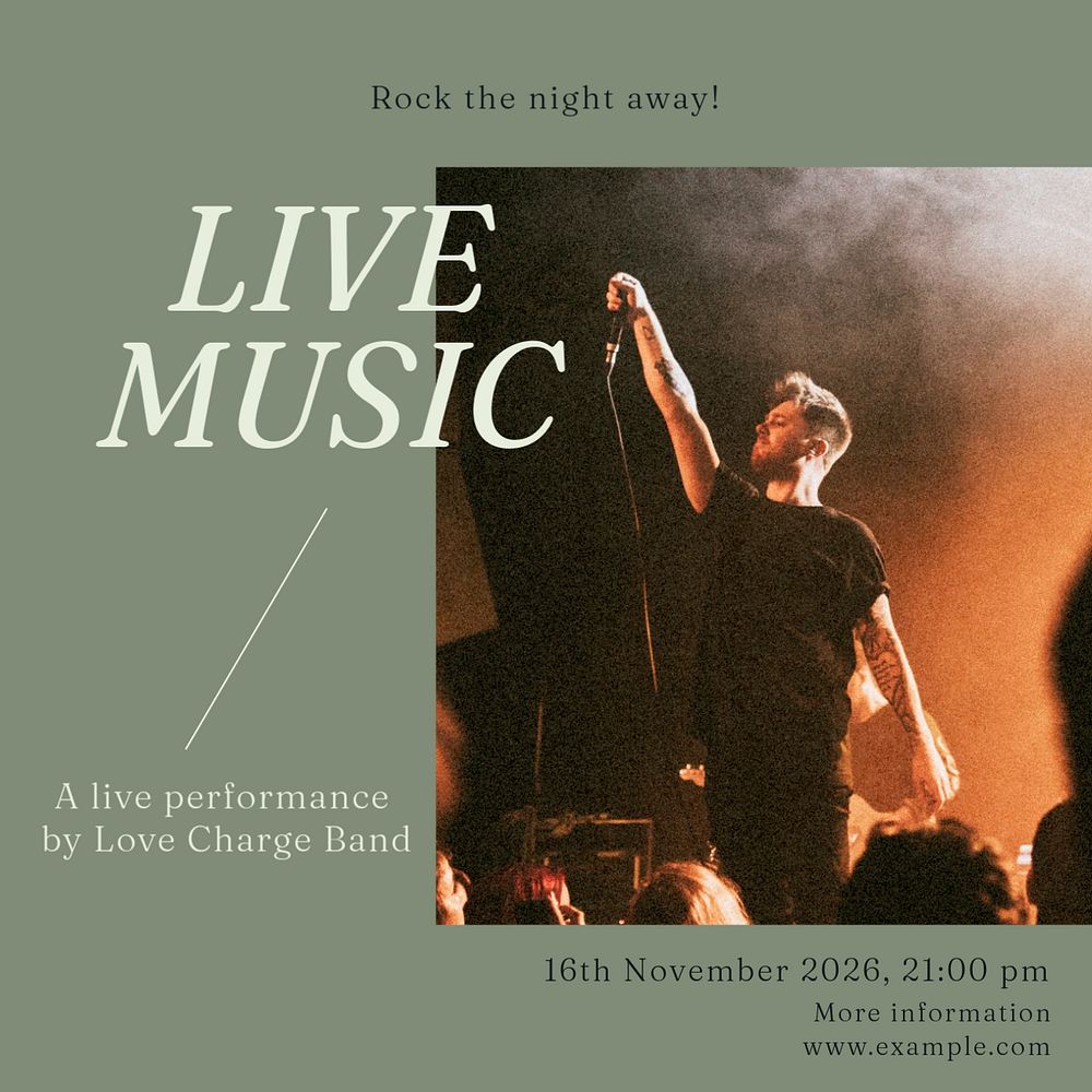 Live music Instagram post template, editable text