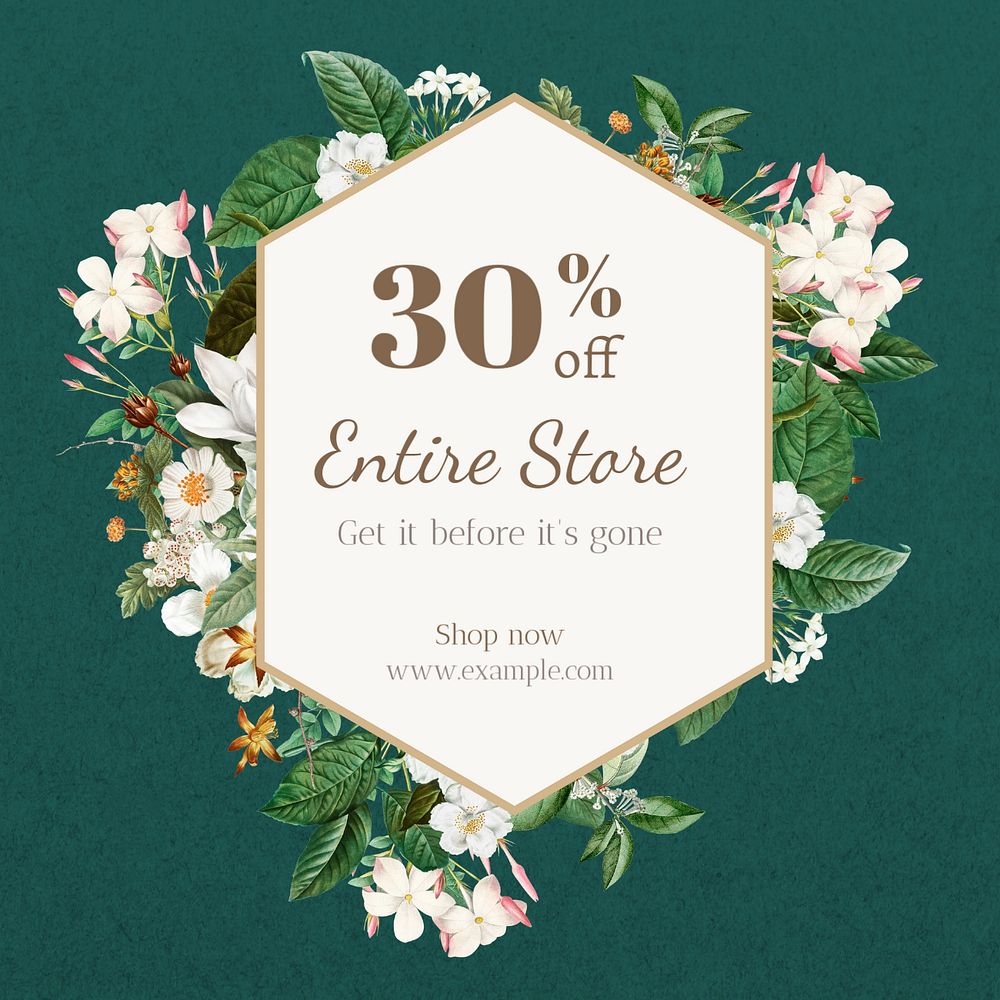 30% off entire store Instagram post template, editable text