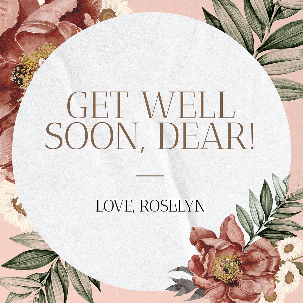 Get well soon Instagram post template, editable text