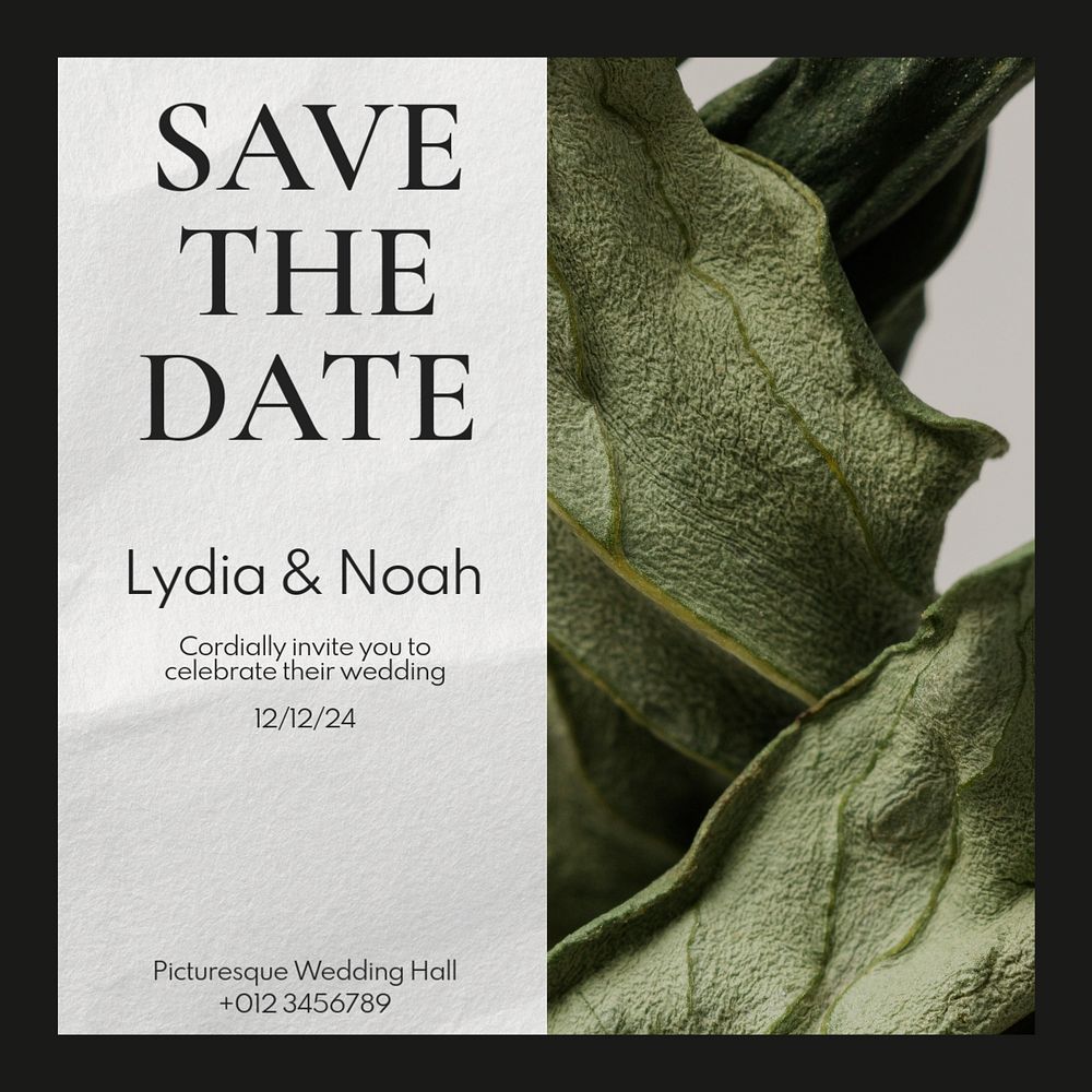 Save the date Instagram post template, editable text