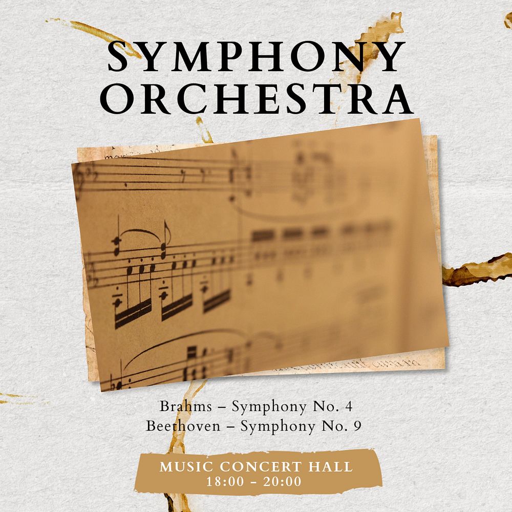 Orchestra concert Facebook post template, editable design