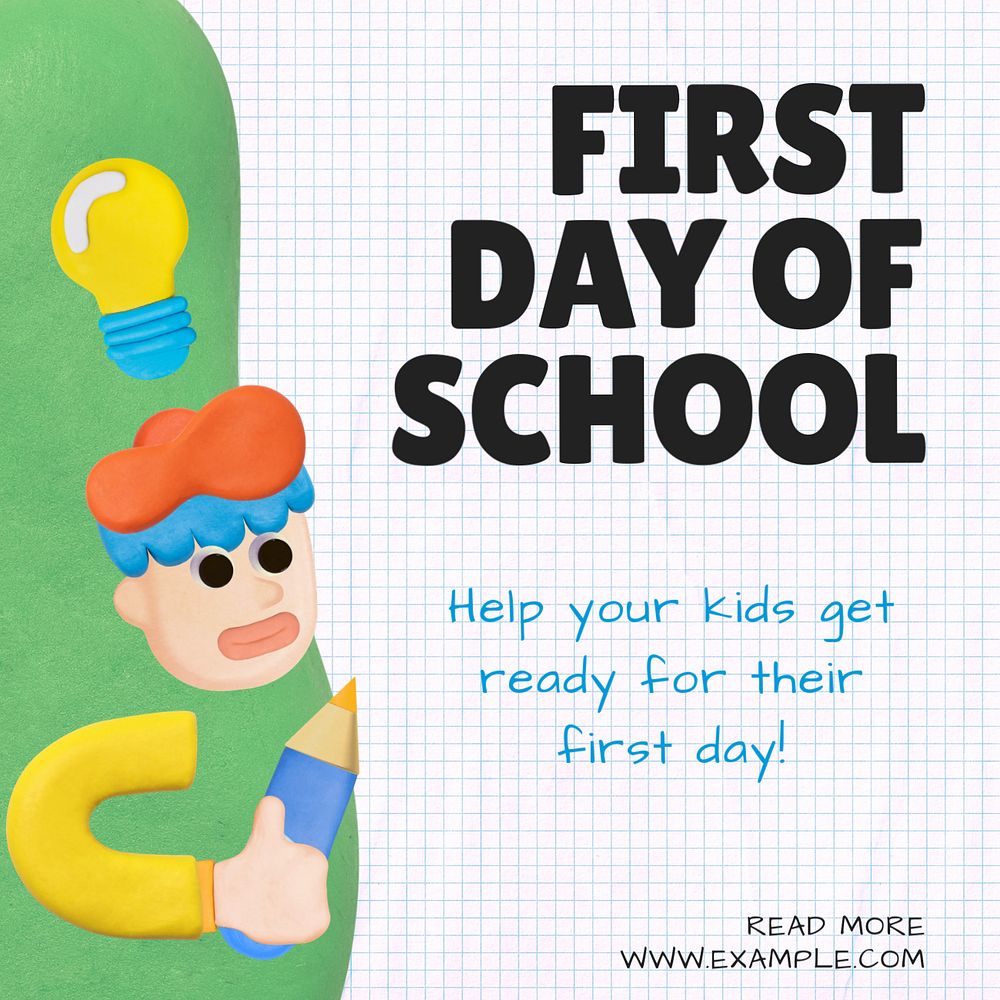 First school day Instagram post template, editable text