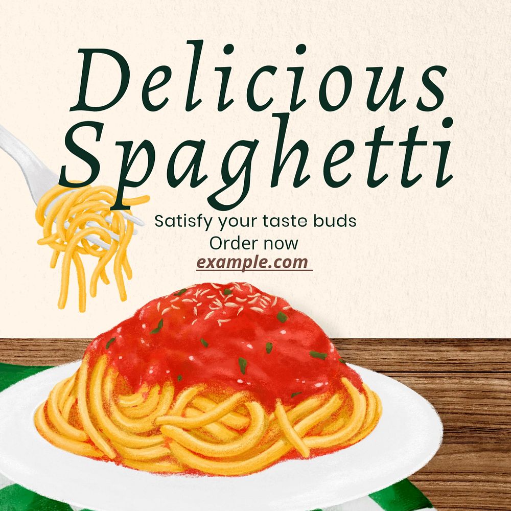 Delicious spaghetti Instagram post template, editable text