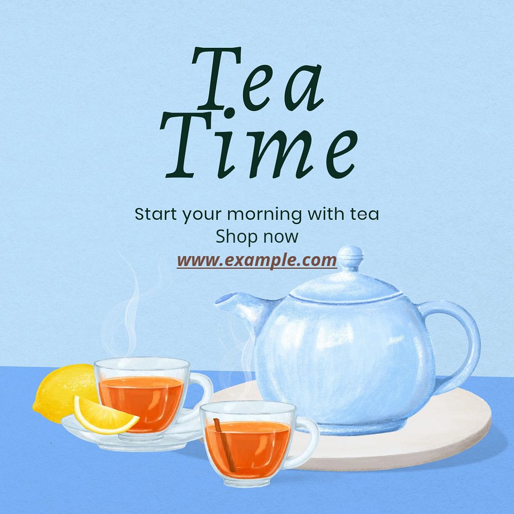 Tea time Instagram post template, editable text