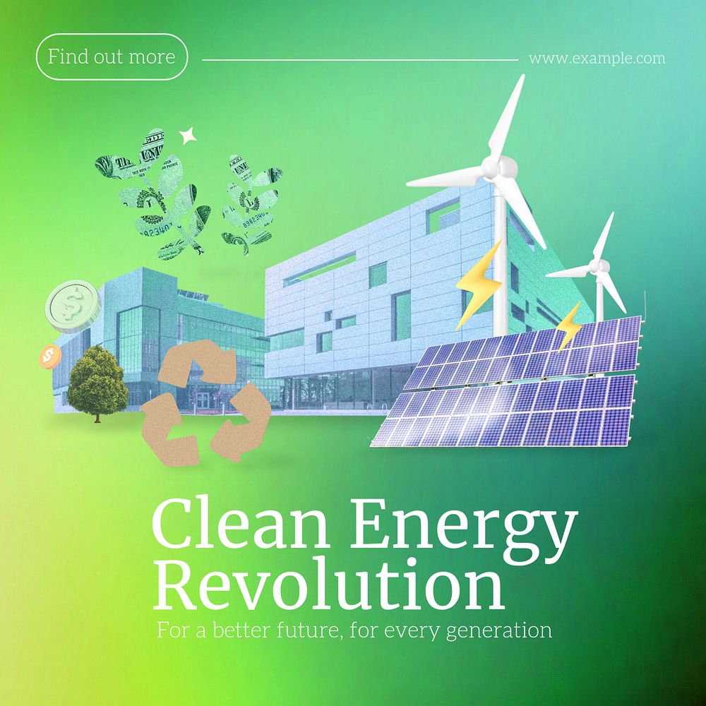 Clean energy revolution Instagram post template, editable text