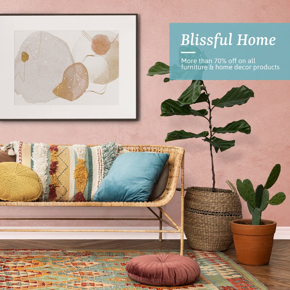 Blissful home Instagram post template, editable text