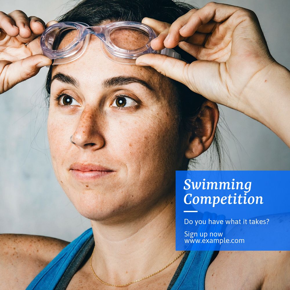 Swimming competition Instagram post template, editable text