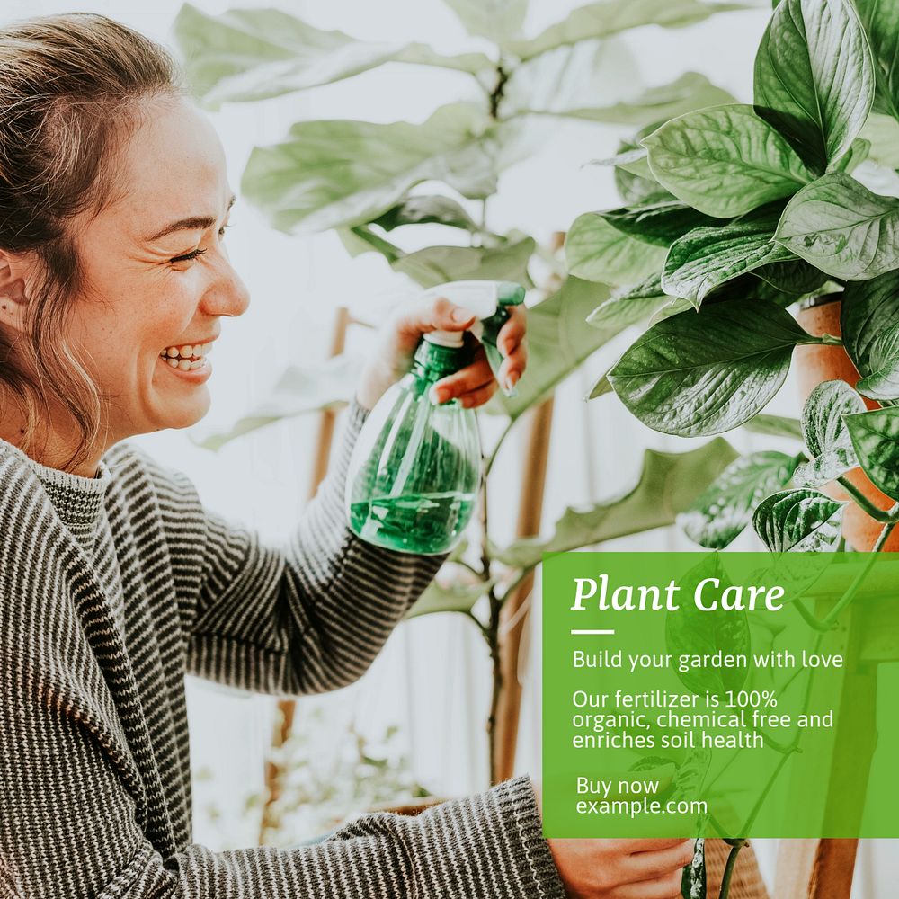 Plant care Instagram post template, editable text