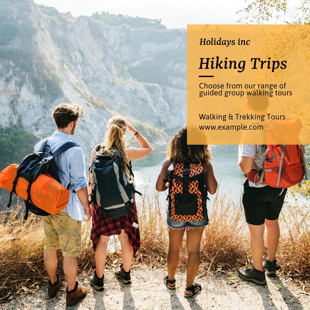 Hiking trips Instagram post template, editable text