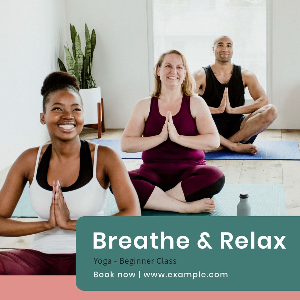 Breathe & relax, yoga Instagram post template, editable text