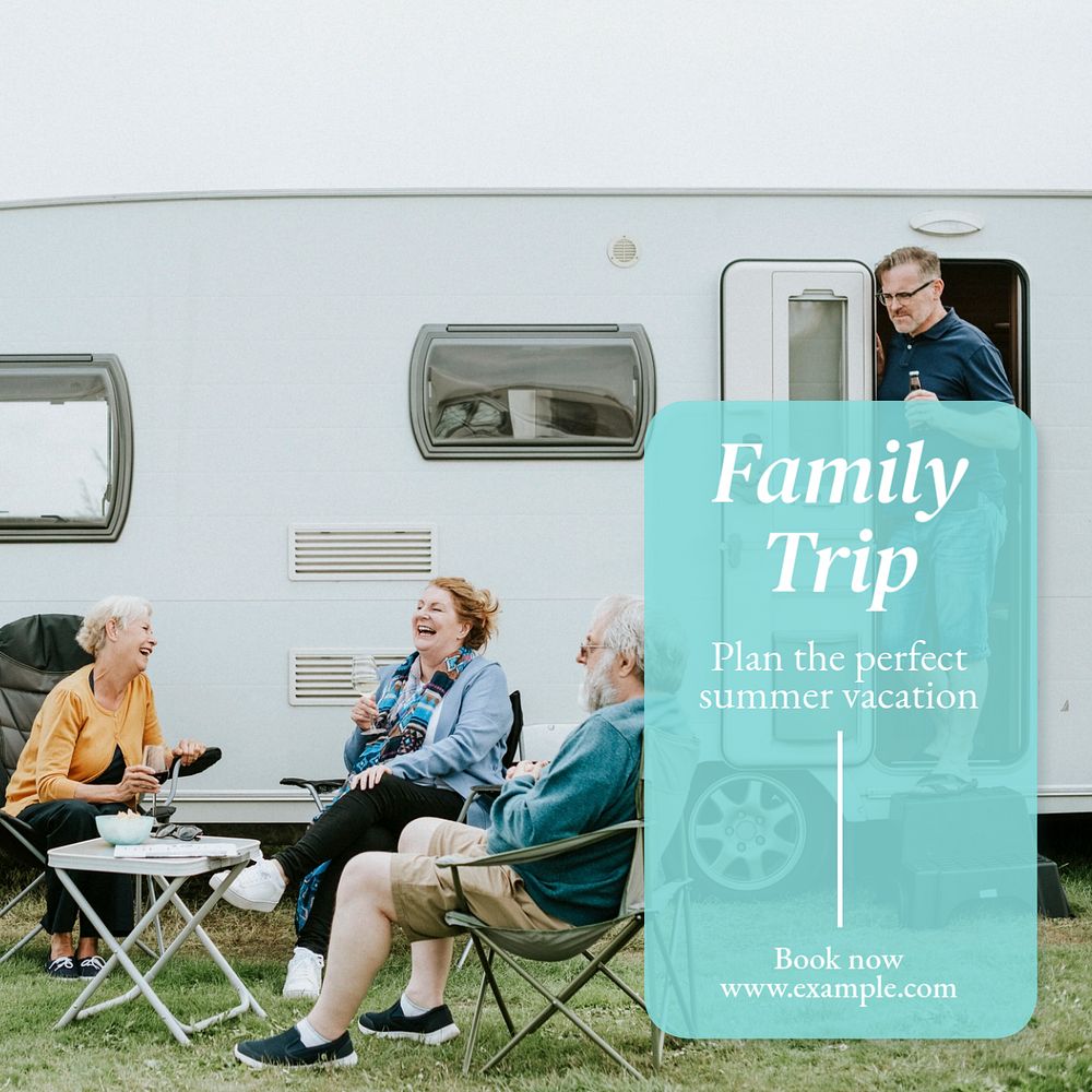 Family trip Instagram post template, editable text