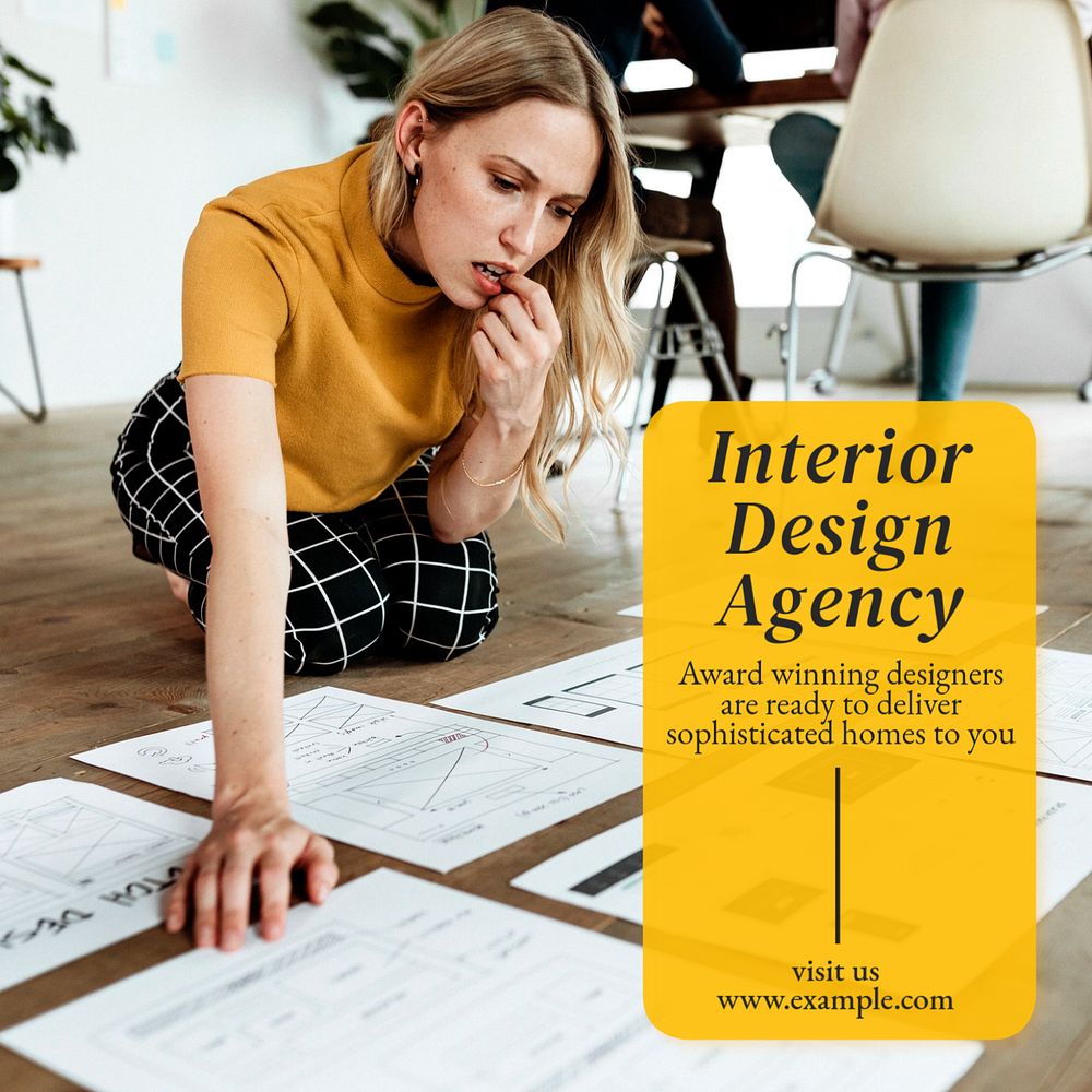 Interior design agency Instagram post template, editable text