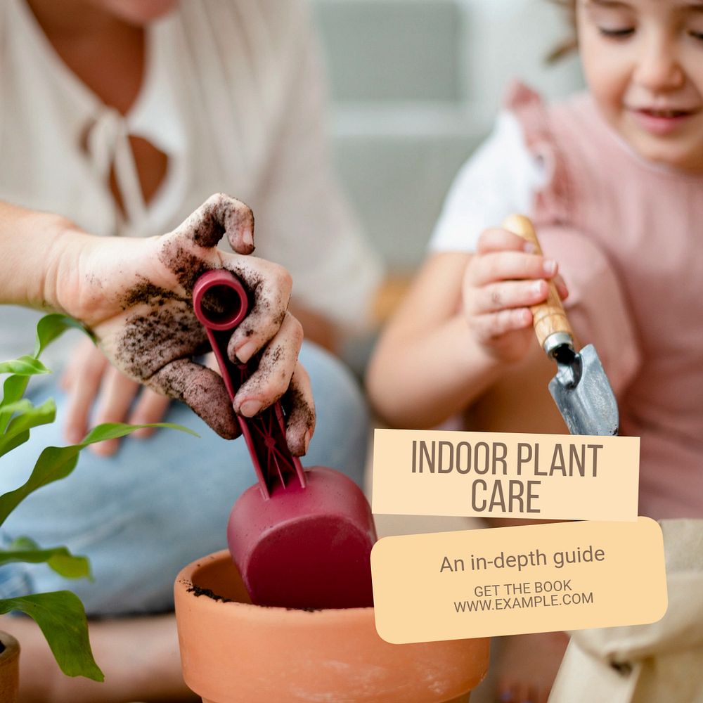 Indoor plant care Instagram post template, editable text