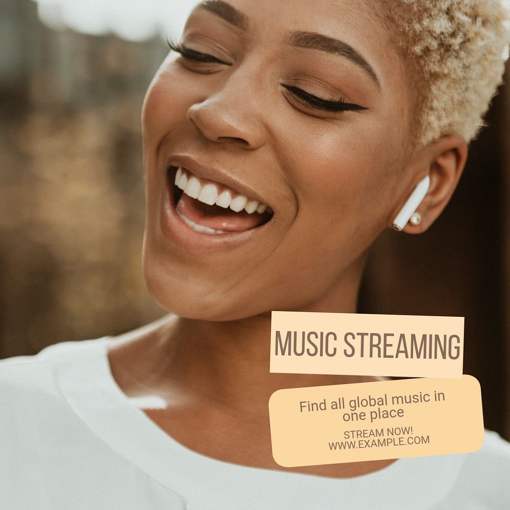 Music streaming Instagram post template, editable text