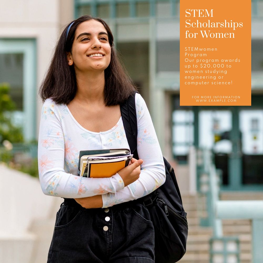 STEM scholarships women Instagram post template, editable text